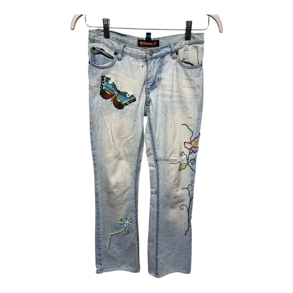Vtg Y2K Dollhouse Cotton Low Rise Beaded Jeans